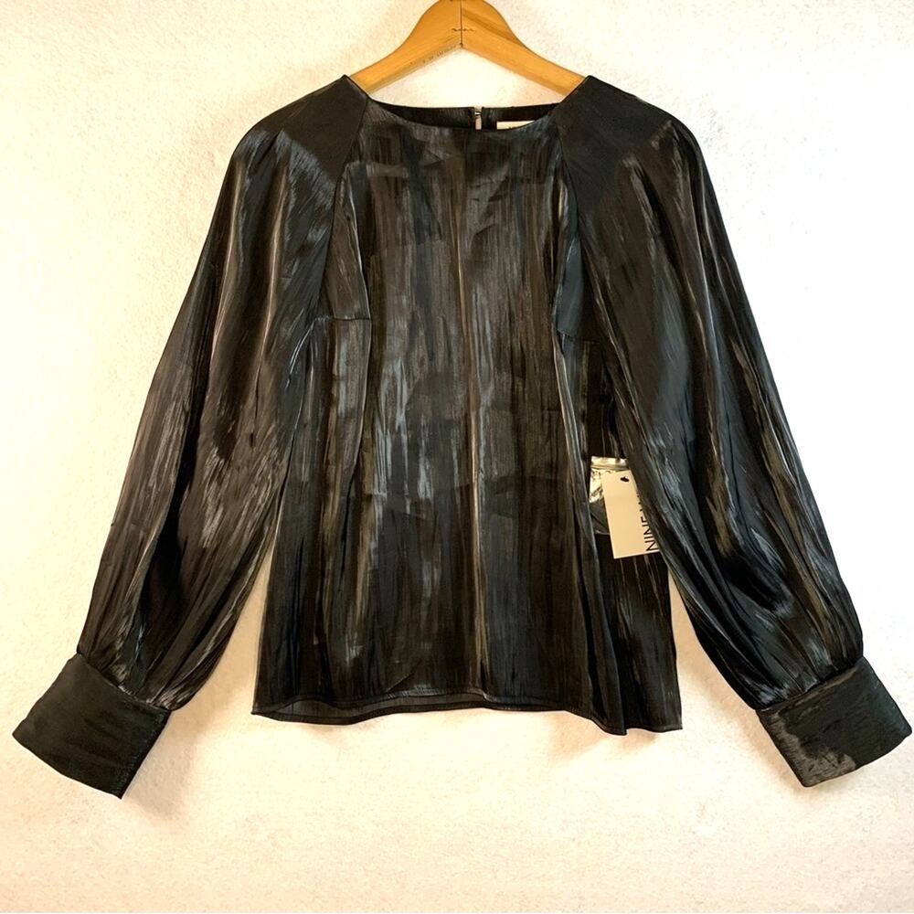 Nine West Shimmer Top Sz S Black Mobwife Glam Cyber‎ Edgy Baddie Party